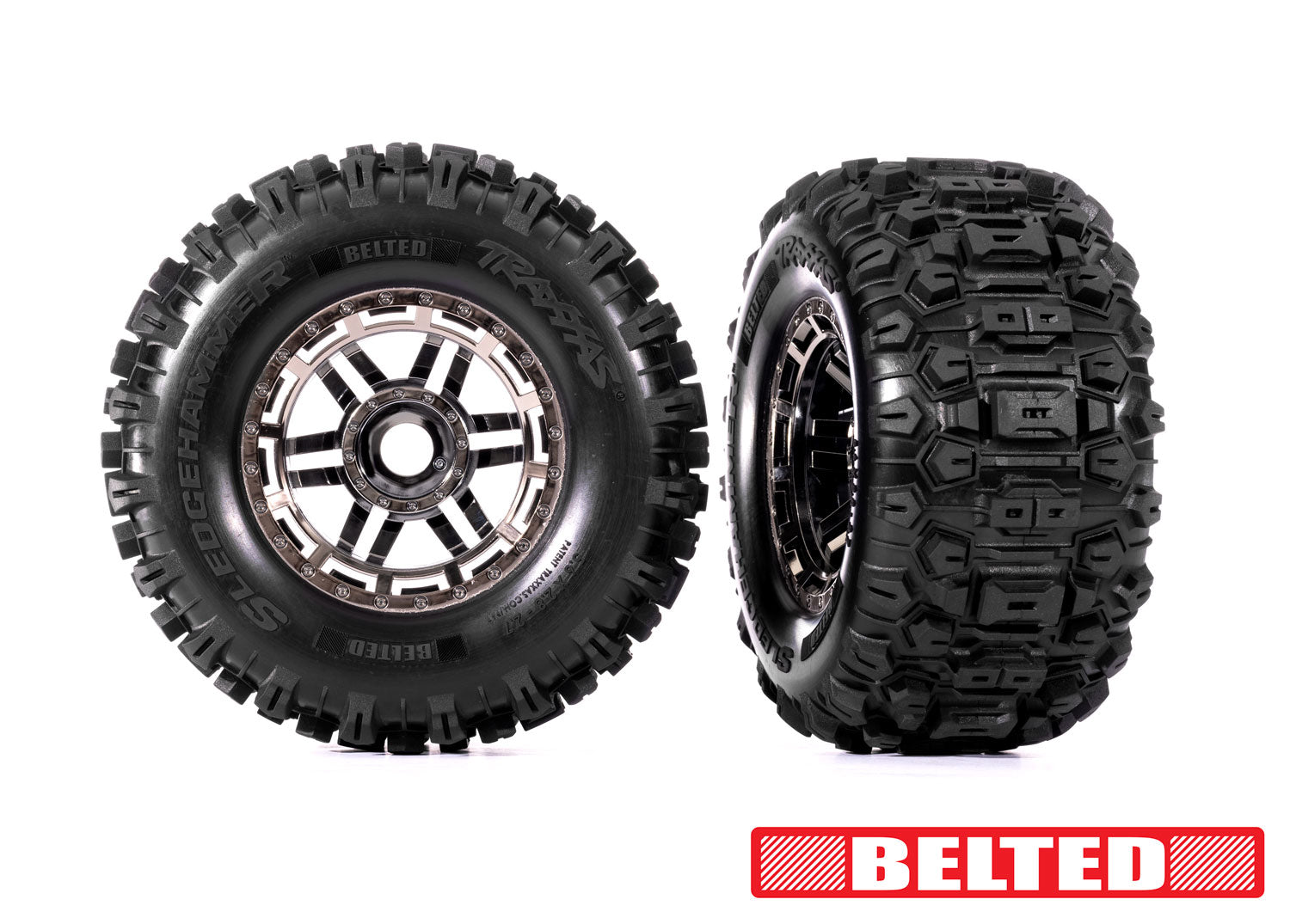 TRAXXAS Maxx 2.8" Chrome Wheels & Belted Sledgehammer Tires (2)