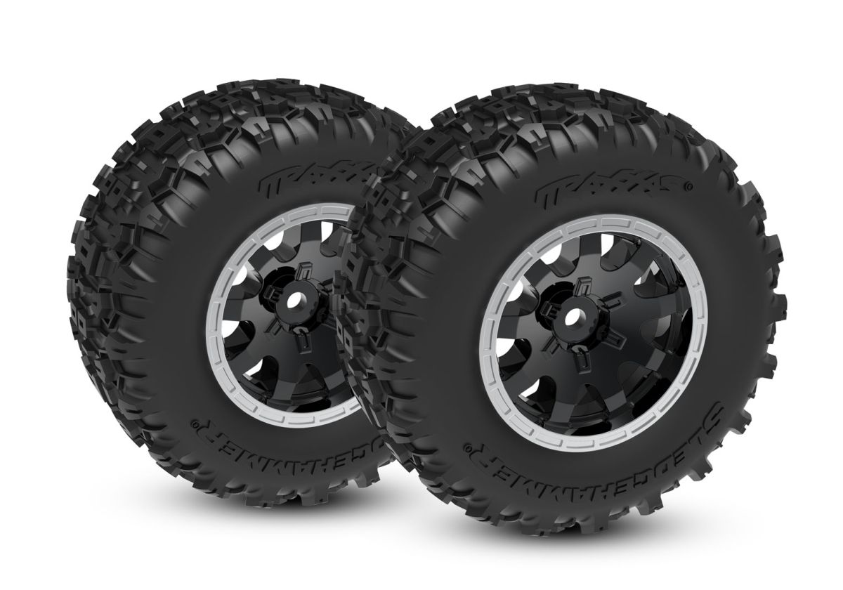 TRAXXAS Black & Satin Rear Wheels w/ Sledgehammer Tires (2)