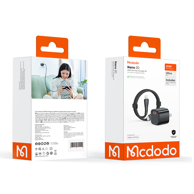 Mcdodo 20W 1C  PD Fast Charger (US) + C to L cable 1.2m