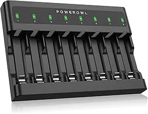 Cargador rápido de 8 bahías para baterías recargables