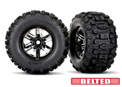 Tires & wheels, assembled, glued X-Maxx® black chrome wheels, Sledgehammer