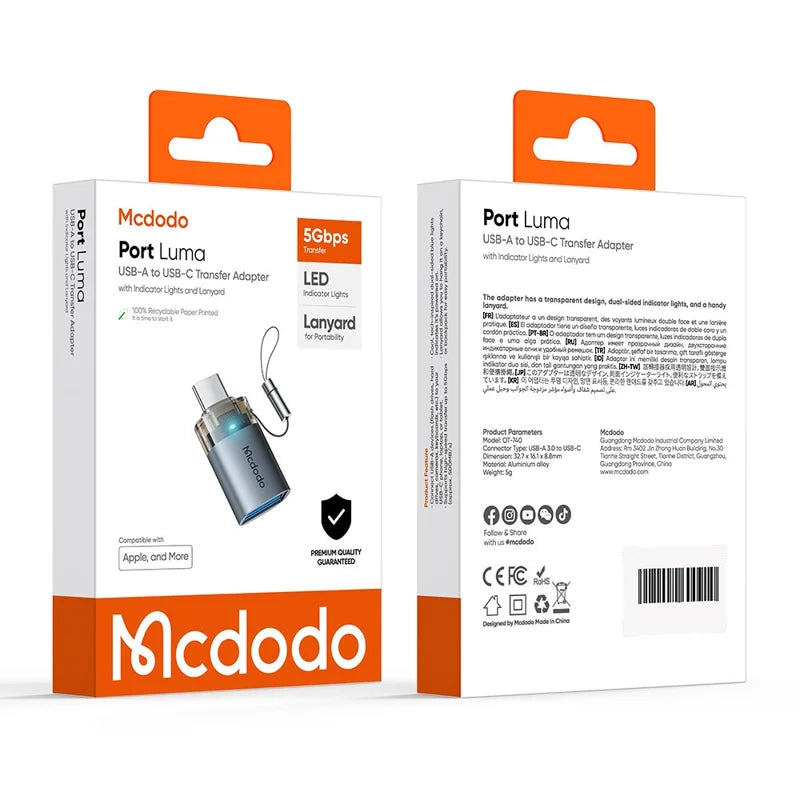 Mcdodo USB-A 3.0 to USB-C Transfer Adapter with Indicator Lights and Lanyard