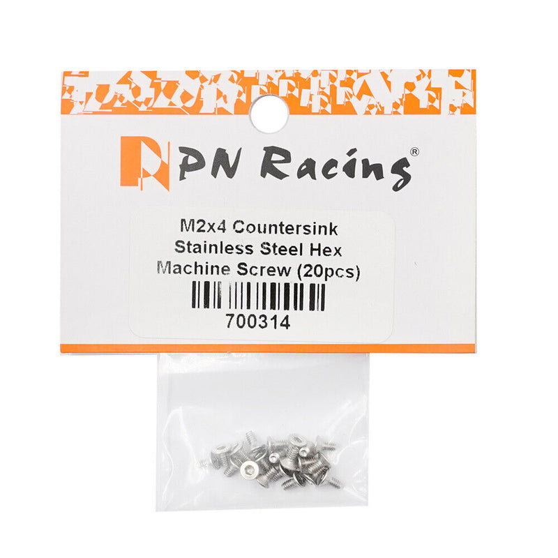 PN Racing M2x4 Countersink Stainless Steel Hex Machine Screw (20pcs)
